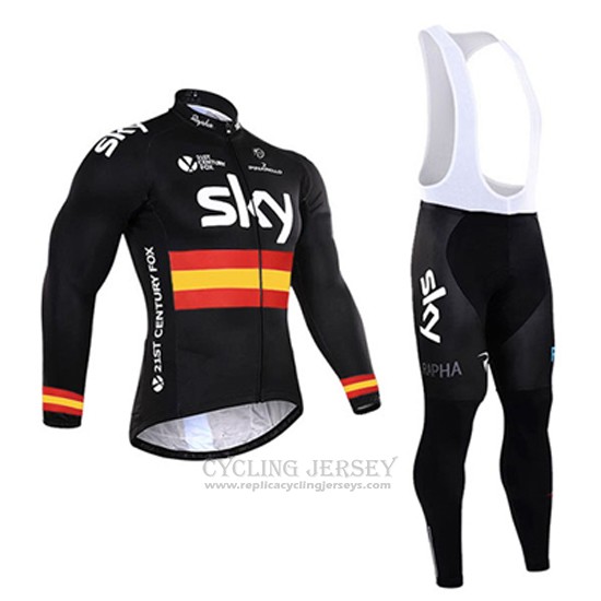 2017 Cycling Jersey Sky Champion Spain Black Long Sleeve and Bib Tight